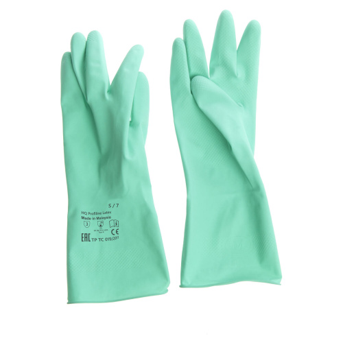 Перчатки латексные КЩС, прочные, хлопковое напыление, размер 7 S, малый, зеленые, HQ Profiline, 73580 фото 2