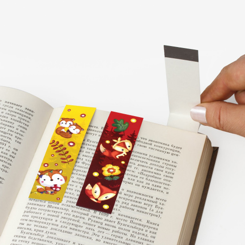 Закладки для книг с магнитом ЮНЛАНДИЯ "Лисята", 6 шт., блестки, 25x196 мм фото 7