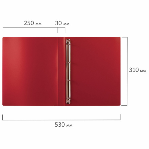 Папка на 4 кольцах STAFF, 30 мм, до 250 листов, красная фото 2