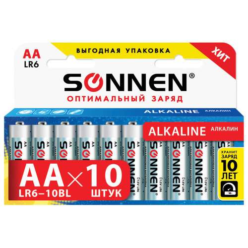 Батарейки SONNEN Alkaline, АА, 10 шт/компл., алкалиновые, пальчиковые фото 9