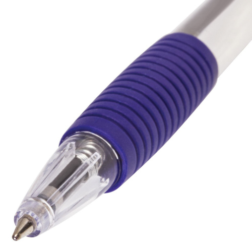 Ручка шариковая автоматическая с грипом ОФИСМАГ, корпус прозрачный, линия письма 0,35 мм, синяя фото 2