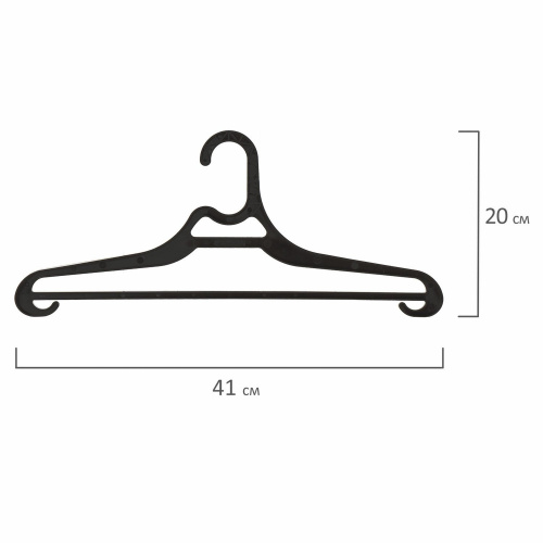 Вешалка-плечики BRABIX, размер 46-50, пластик, плоская, перекладина, крючки для бретелей, черный фото 3