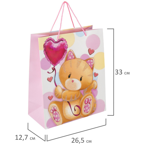 Пакет подарочный 26,5x12,7x33 см ЗОЛОТАЯ СКАЗКА "Lovely Kitty", глиттер, белый с розовым фото 5