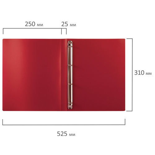 Папка на 4 кольцах STAFF, 25 мм, 0,5 мм, до 170 листов, красная фото 7