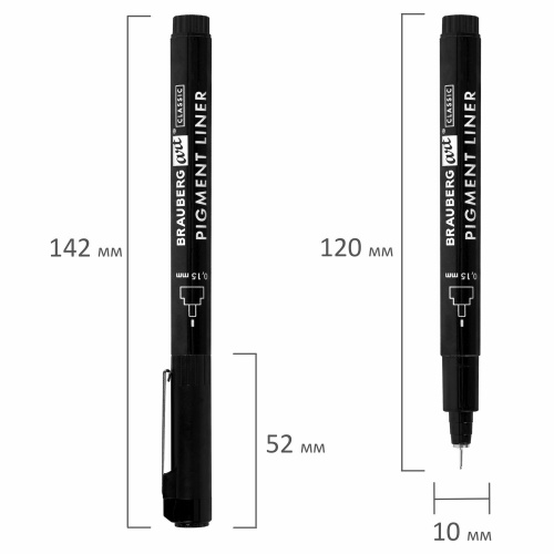 Капиллярные ручки линеры 16 шт. черные, 0,15-3,0 мм, BRAUBERG ART CLASSIC, 143946 фото 3