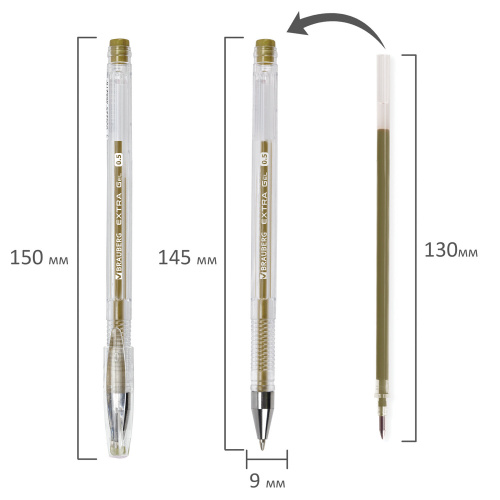 Ручка гелевая ЗОЛОТИСТАЯ BRAUBERG "EXTRA GOLD", корпус прозрачный, 0,5 мм, линия 0,35 мм, 143914 фото 4