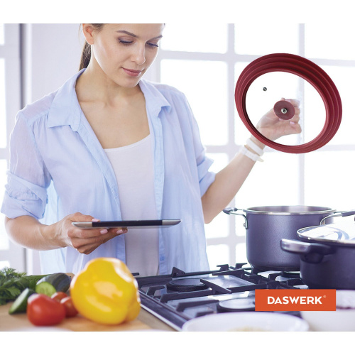 Крышка для любой сковороды и кастрюли DASWERK, 24-26-28 см, антрацит, универсальная, бордовая фото 7