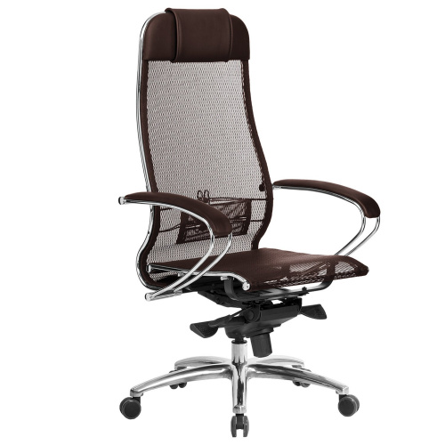 Кресло офисное МЕТТА "SAMURAI" S-1.04, сверхпрочная ткань-сетка, темно-коричневое фото 3
