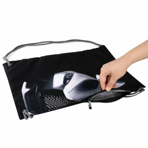 Мешок для обуви BRAUBERG PREMIUM, карман, подкладка, светоотражайка, 43х33 см, "Black car" фото 7