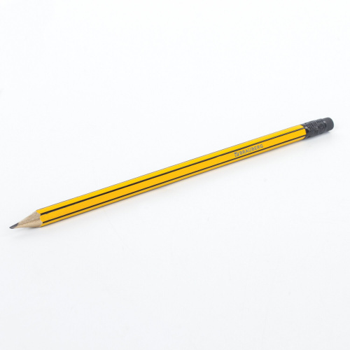 Карандаш чернографитный BRAUBERG, 1 шт., НВ, с резинкой, корпус желтый с черными полосами фото 3