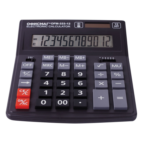 Калькулятор настольный ОФИСМАГ, 200x154 мм, 12 разрядов, двойное питание, черный фото 8