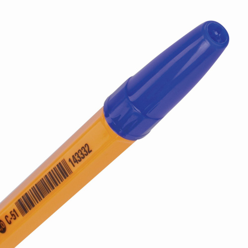 Ручка шариковая STAFF "ORANGE C-51", корпус оранжевый, линия письма 0,5 мм, синяя фото 9