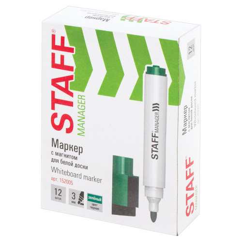Маркер стираемый для белой доски на магните со стирателем STAFF "Manager", 3 мм, зеленый фото 4
