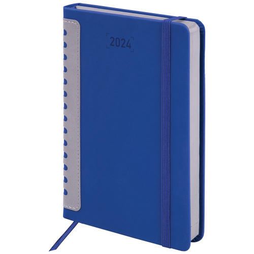 Ежедневник датированный 2024 А5 138x213 мм, BRAUBERG "Original", под кожу, синий/серый