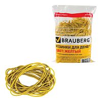 Резинки банковские универсальные BRAUBERG, диаметр 60 мм, 1000 г, желтые, каучук