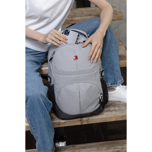 Рюкзак GERMANIUM "S-07", 46х32х15 см, универсальный, уплотненная спинка, облегчённый, светло-серый фото 3