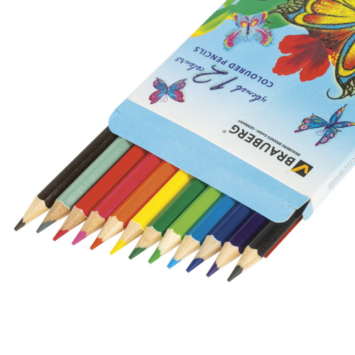 Карандаши цветные BRAUBERG "Wonderful butterfly", 12 цветов, заточенные, картонная упаковка фото 4