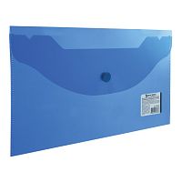 Папка-конверт с кнопкой BRAUBERG, 250х135 мм, прозрачная, синяя