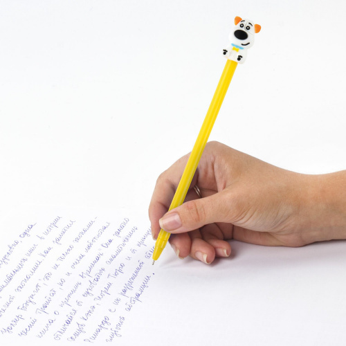 Ручка с топпером шариковая ЮНЛАНДИЯ "Собачка", корпус ассорти, синяя пишущий узел фото 4