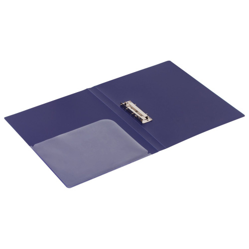 Папка с боковым металлич прижимом и внутренним карманом BRAUBERG, темно-синяя, до 100 л, 0,6 мм фото 8