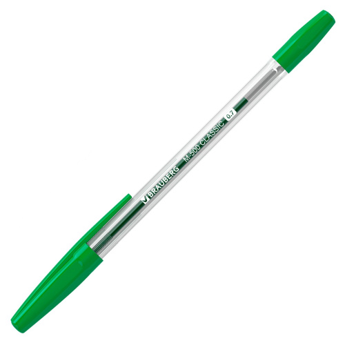 Ручка шариковая BRAUBERG "M-500 CLASSIC", корпус прозрачный, линия письма 0,35 мм, зеленая фото 5
