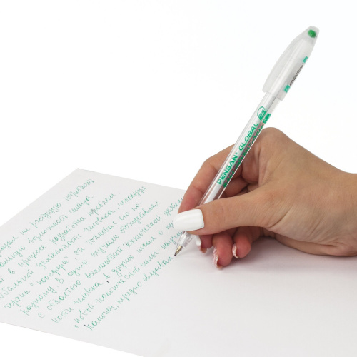 Ручка шариковая масляная PENSAN "Global-21", корпус прозрачный, линия письма 0,3 мм, зеленая фото 6