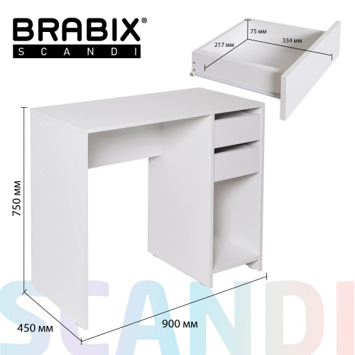 Стол письменный/компьютерный BRABIX "Scandi CD-017", 900х450х750 мм, 2 ящика, белый, 641894, ЦБ013706-1 фото 6