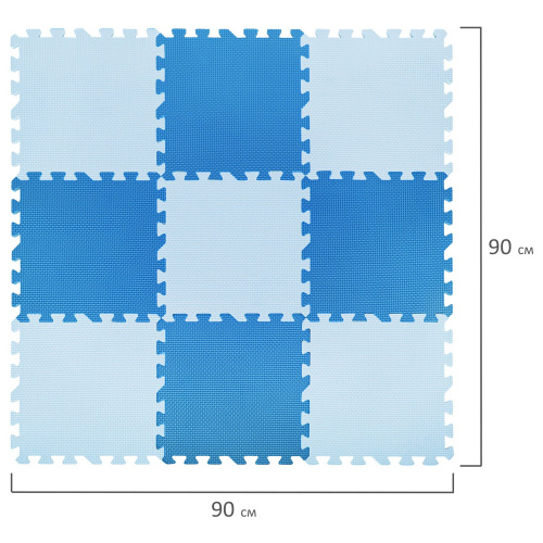 Коврик-пазл напольный ЮНЛАНДИЯ, 0,9х0,9 м, 9 элементов 30х30 см, толщина 1 см, мягкий, синий фото 3