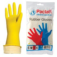 Перчатки хозяйственные латексные PACLAN Professional, х/б напыление, размер L, желтые