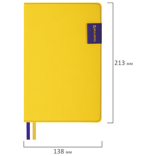Ежедневник недатированный BRAUBERG "AIM", А5, 138х213 мм, 136 л., под кожу, желтый фото 2