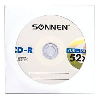 Диск CD-R SONNEN, 700 Mb, 52x, бумажный конверт
