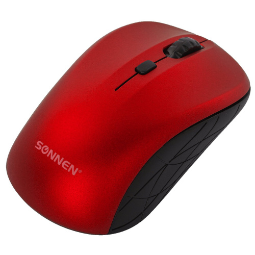 Мышь беспроводная SONNEN V-111, USB, 800/1200/1600 dpi, 4 кнопки, оптическая, красная фото 3
