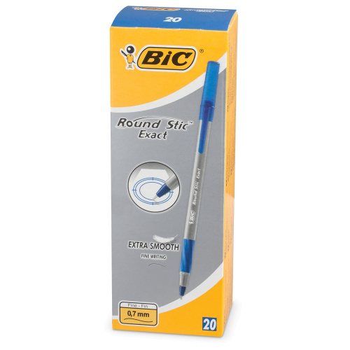 Ручка шариковая с грипом BIC "Round Stic Exact", корпус серый, линия письма 0,3 мм, синяя фото 2