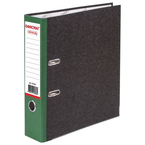 Папка-регистратор ОФИСМАГ, фактура стандарт, с мраморным покрытием, 75 мм, зеленый корешок
