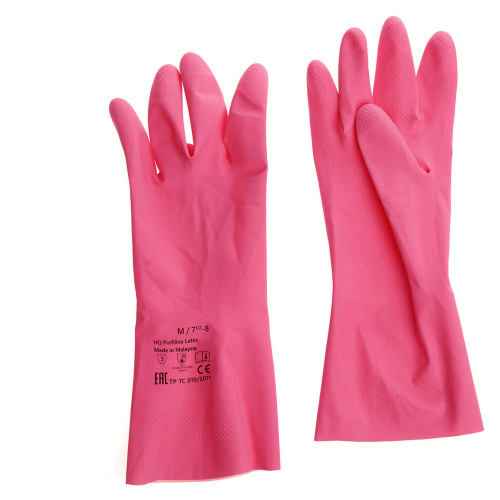 Перчатки латексные КЩС, прочные, хлопковое напыление, размер 7,5-8 M, средний, красные, HQ Profiline, 73582 фото 5