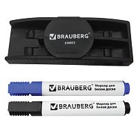 Набор для магнитно-маркерной доски BRAUBERG, магнитный стиратель, 2 маркера 5 мм: черный, синий