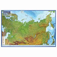 Карта России физическая BRAUBERG 116х80 см, 1:7,5М, с ламинацией, интерактивная, европодвес