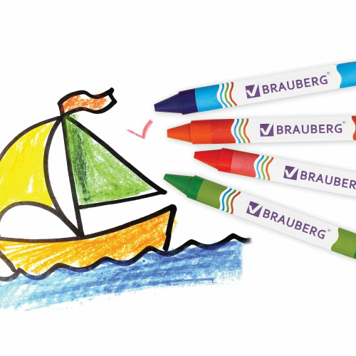 Восковые карандаши утолщенные BRAUBERG, 6 цветов фото 6