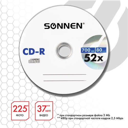 Диск CD-R SONNEN, 700 Mb, 52x, Slim Case фото 4