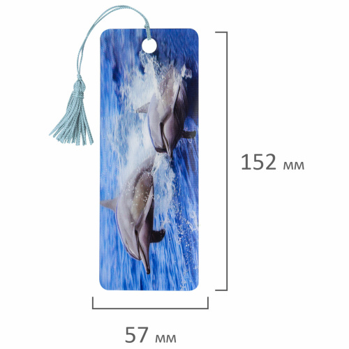 Закладка для книг с линейкой BRAUBERG "Дельфины", 3D-объемная, с декоративным шнурком фото 7