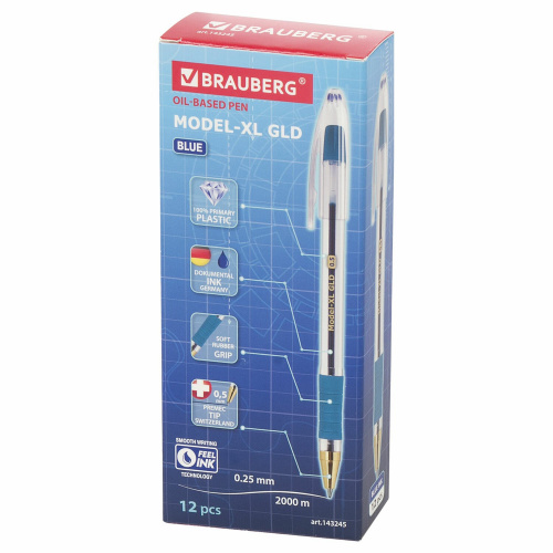 Ручка шариковая масляная с грипом BRAUBERG "Model-XL GLD", линия письма 0,25 мм, синяя фото 3