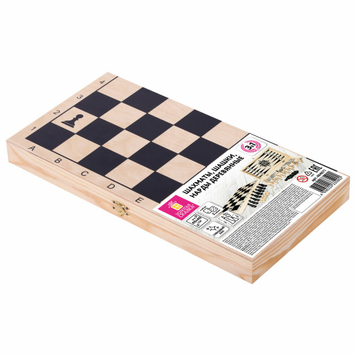 Шахматы, шашки, нарды (3 в 1) ЗОЛОТАЯ СКАЗКА, доска 40х40 см, деревянные