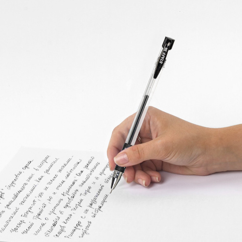 Ручка гелевая с грипом STAFF Basic Needle, линия письма 0,35 мм, черная фото 5