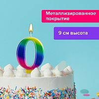 Свеча-цифра для торта ЗОЛОТАЯ СКАЗКА "0" "Радужная", 9 см, с держателем, в блистере