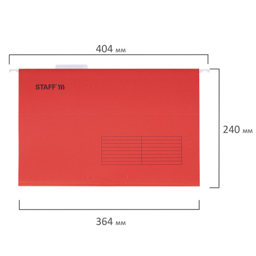 Подвесные папки STAFF, A4/Foolscap (404х240мм) до 80 л., КОМПЛЕКТ 10 шт., красные, картон фото 5