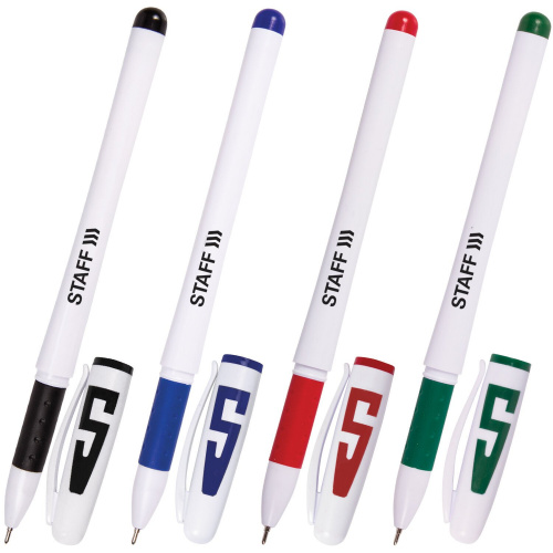 Ручки гелевые с грипом STAFF "Manager", 4 цвета, корпус белый, узел 0,5 мм фото 10