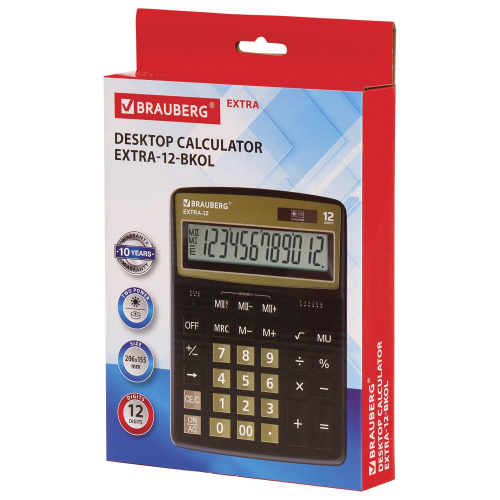Калькулятор настольный BRAUBERG, 206x155 мм, 12 разрядов, двойное питание, черно-оливковый фото 4