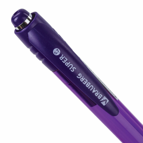 Ручка шариковая автоматическая BRAUBERG SUPER, корпус фиолетовый, линия письма 0,35 мм, синяя фото 4