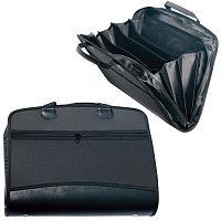 Папка-портфель пластиковая BRAUBERG, А4+, 4 отделения, 2 кармана, на молнии, черный