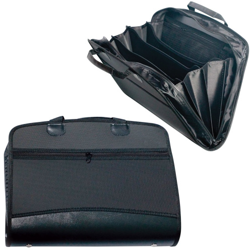 Папка-портфель пластиковая BRAUBERG, А4+, 4 отделения, 2 кармана, на молнии, черный